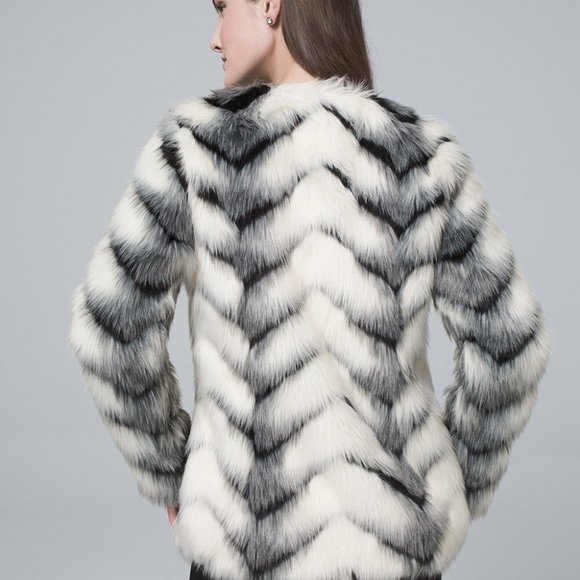 Chevron Faux Fur Coat - Picture 2 of 5